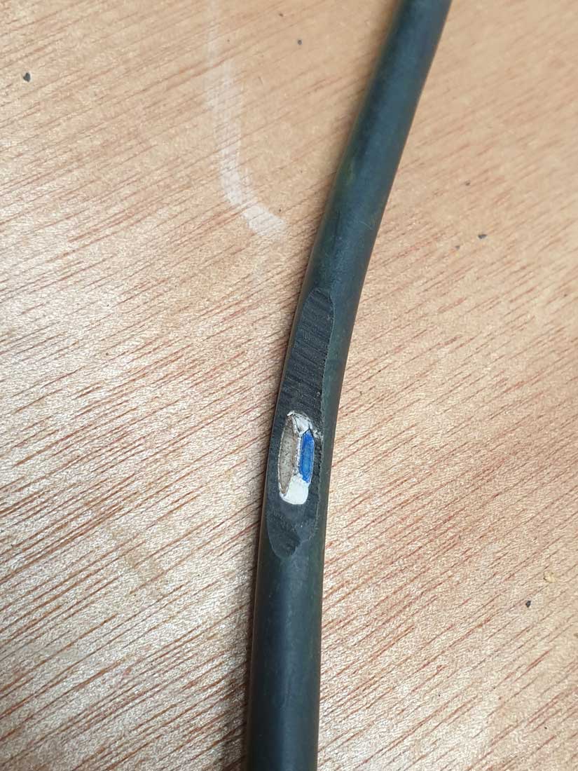 MJ PAT Testing - failure outer cord abrasion exposed inner wires 